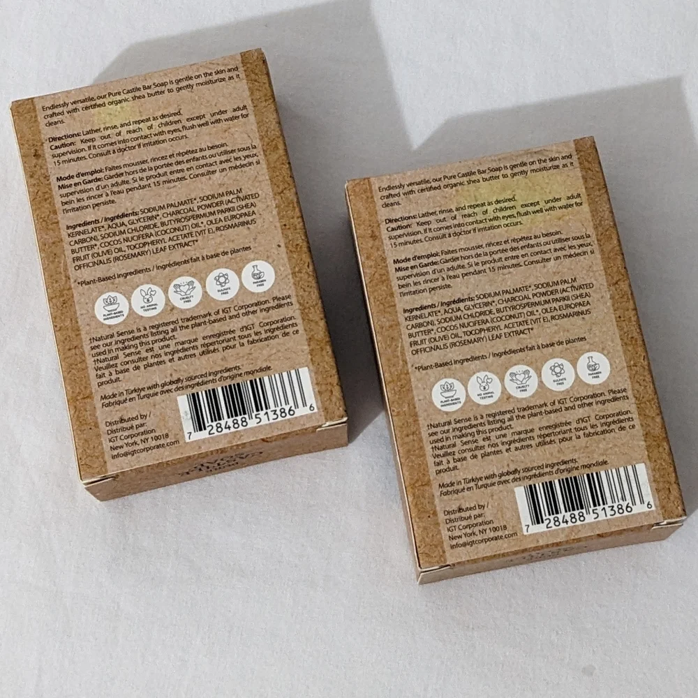 Natural Sense Plant Based Activated Charcoal Pure Castile Bar Soaps, Bundle of 2